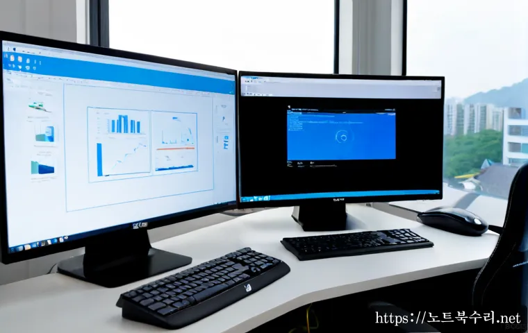 건건동 SESSION3_INITIALIZATION_FAILED - Photorealistic IT support workstation in a compact Korean apartment office, ultrawide monitor showin...