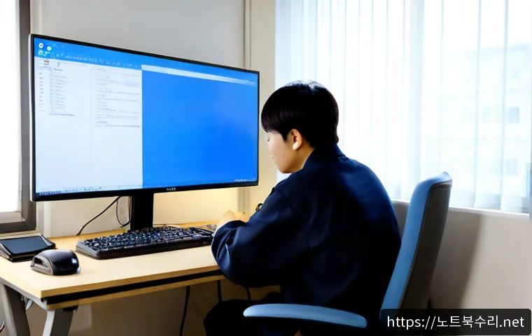 안현동 윈도우7 windows7 재설치 포맷 초기화 - Photorealistic remote-support workstation in a compact Anhyeon-dong apartment office, technician rei...