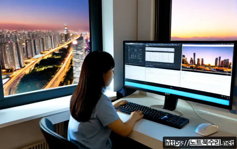 미아리 프리도스 윈도우설치 - Photorealistic computer support workstation in a compact Mia-ri apartment office, technician install...