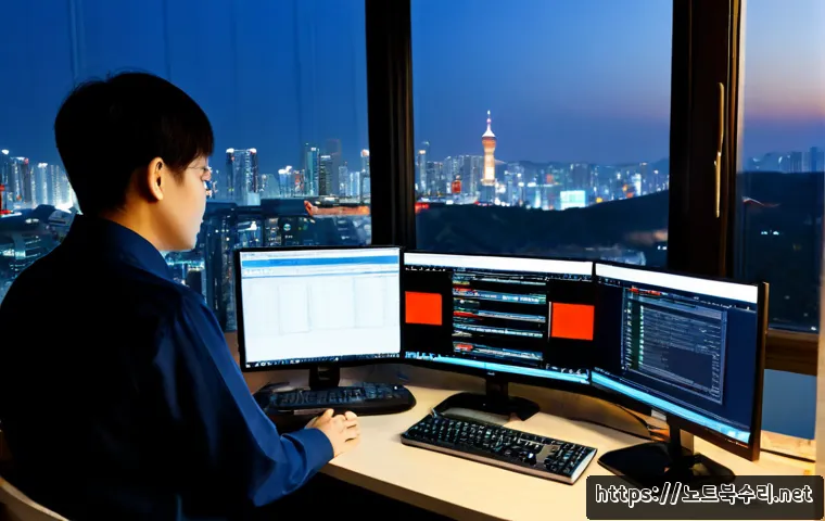 동구 STATUS_KERNEL_LOG_FAILURE - Photorealistic remote-support workstation in Dong-gu, a desktop technician reviewing an abstract sys...