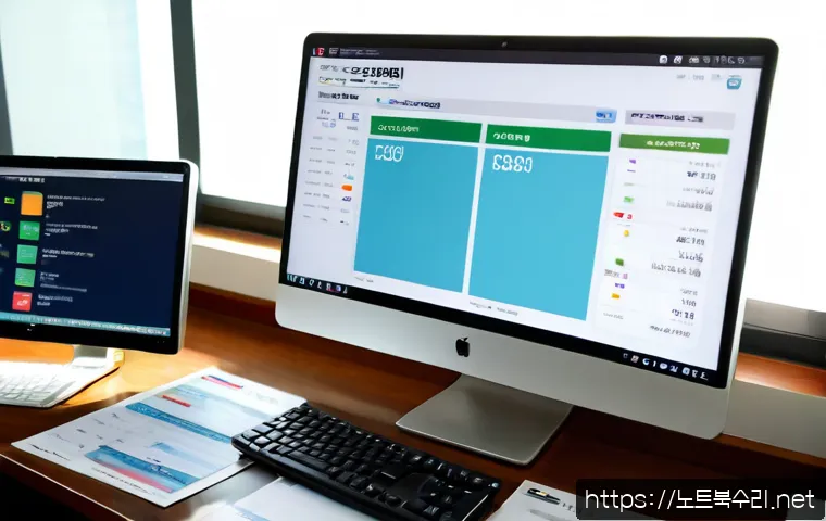 신대동 MULTIPLE_IRP_COMPLETE_REQUESTS - Photorealistic financial planning workstation in a quiet Sindae-dong office, dual monitors showing a...