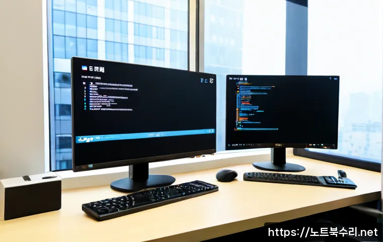 서계동 POOL_HEADER_CORRUPTION - Photorealistic remote-support workstation in a compact Seogye-dong apartment office, dual monitors s...