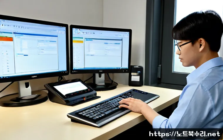 오성면 STATUS_FILE_NOT_FOUND - Photorealistic remote-support workstation in a quiet industrial office near Oseong-myeon, dual monit...