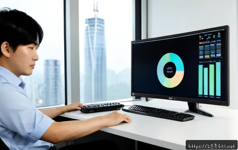 광남동 STATUS_DRIVER_ENTRYPOINT_NOT_FOUND - Photorealistic IT support workstation in a modern Gwangnam-dong office, technician examining a deskt...