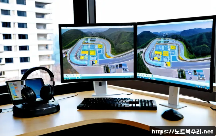 선화동 STATUS_INSUFFICIENT_RESOURCES - Photorealistic remote-support workstation in a compact Seonhwa-dong apartment office, dual monitors ...