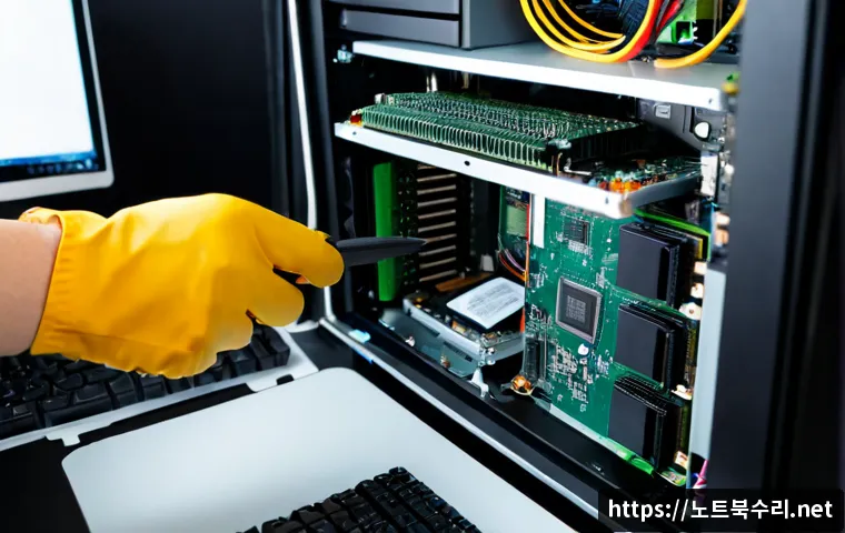 금천구 cpu조립 및 교체수리 - Photorealistic computer repair workstation in Geumcheon-gu, technician carefully installing a modern...