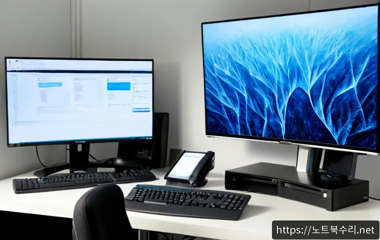 성남시 DRIVER_CORRUPTED_EXPOOL - Photorealistic remote-support workstation in Bundang, Seongnam, dual monitors showing a frozen abstr...