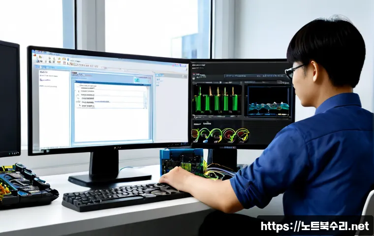 목내동 all boot options are tried - Photorealistic IT support workstation in a Moknae-dong light-industrial office, desktop monitor show...