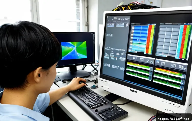 사곡동 pc복구중 - Photorealistic PC recovery workstation in a compact Korean neighborhood repair shop, technician care...