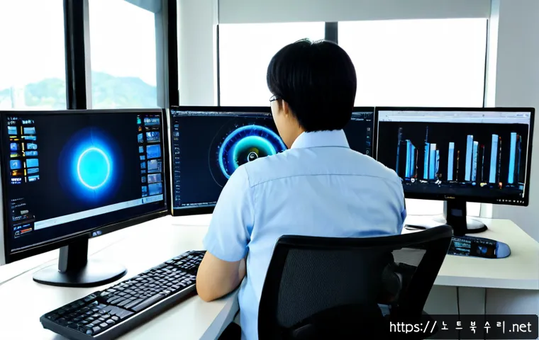 대곡동 SYSTEM_THREAD_EXCEPTION_NOT_HANDLED - Photorealistic IT support workstation in a modern office near a quiet Korean suburban transit distri...