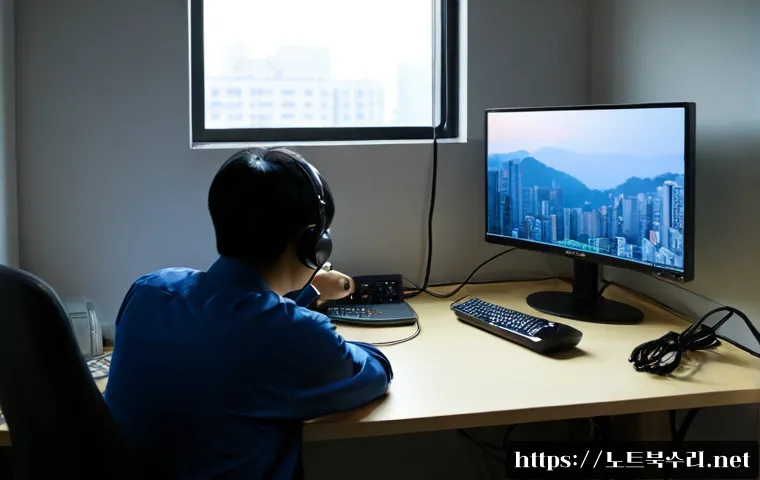 홍문동 모니터화면 안나옴 - Photorealistic remote-support scene in a compact Hongmun-dong apartment office, a desktop monitor co...