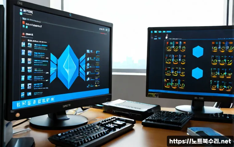 남구 STATUS_KERNEL_INIT_FAILURE - Photorealistic remote-support workstation in a quiet southern Korean district office, dual monitors ...