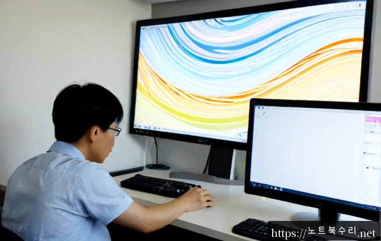 파장동 STATUS_FLOAT_INVALID_OPERATION - Photorealistic remote-support workstation in a compact Suwon neighborhood office, dual monitors show...