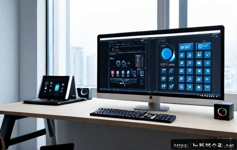 호평동 THREAD_STUCK_IN_DEVICE_DRIVER - Photorealistic remote-support workstation in a modern Hopyeong apartment study, dual monitors with a...