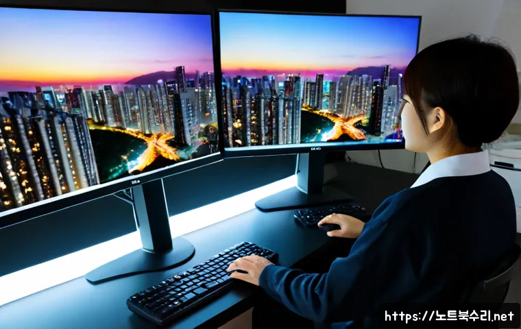 면목동 STATUS_IMAGE_CORRUPTION - Photorealistic remote-support workstation in a compact Myeonmok-dong apartment office, dual monitors...