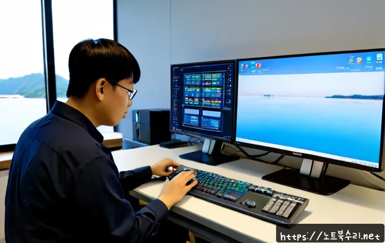신평동 STATUS_KERNEL_UNSUPPORTED_DEVICE - Photorealistic remote IT support workstation in a compact industrial-office setting near a Korean ri...