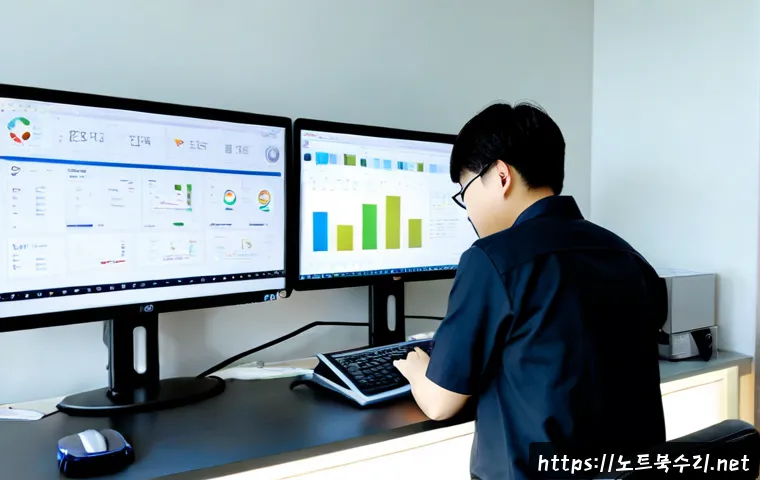 서정동 STATUS_CONTROL_C_EXIT - Photorealistic remote-support workstation in a compact Seojeong-dong office, IT technician monitorin...