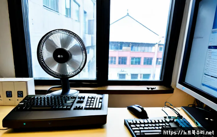 팔달로 팬돌다 멈춤 - Photorealistic remote-support workstation in a compact Korean electronics repair office, desktop com...