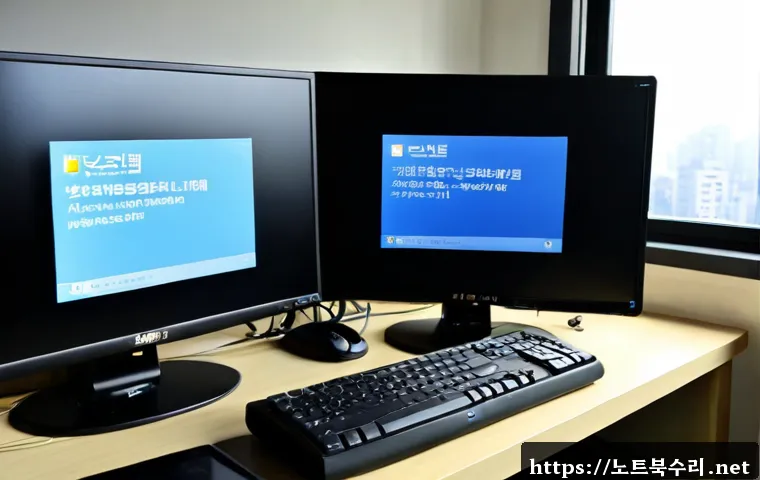 하계동 BOOTMGR is missing - Photorealistic IT support workstation in a compact Haegye-dong apartment office, desktop monitor hal...
