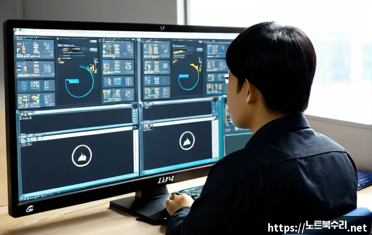 호법면 STATUS_MODULE_NOT_FOUND - Photorealistic software engineer at a dual-monitor workstation in a quiet Hobeop-myeon industrial of...