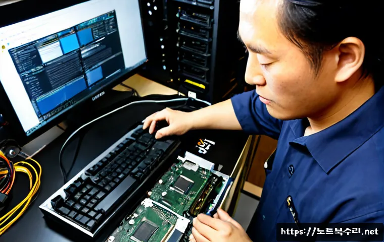 계수동 그래픽카드조립 및 교체수리 - Photorealistic computer repair workstation in a compact Gyesu-dong neighborhood electronics shop, te...