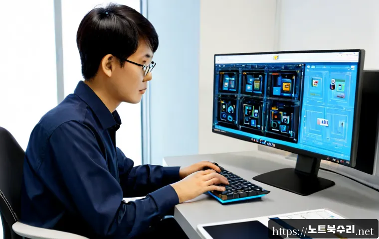 목내동 STATUS_KERNEL_UNSUPPORTED_DEVICE - Photorealistic industrial design workstation in a compact Korean manufacturing office, engineer exam...