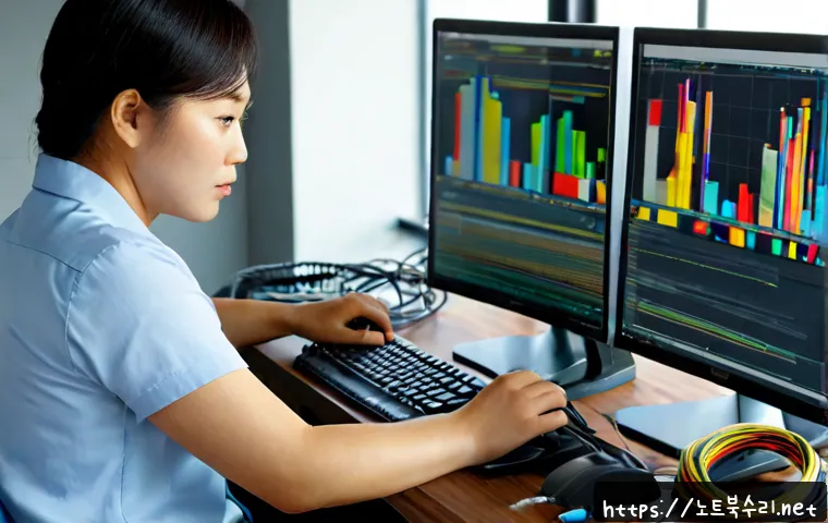 진위면 STATUS_IMAGE_CORRUPTION - Photorealistic IT support workstation in a quiet industrial district office near farmland, dual moni...