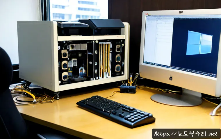 소사동 NTLDR is compressed - Photorealistic IT repair workstation in a compact Sosa-dong apartment office, technician examining a...