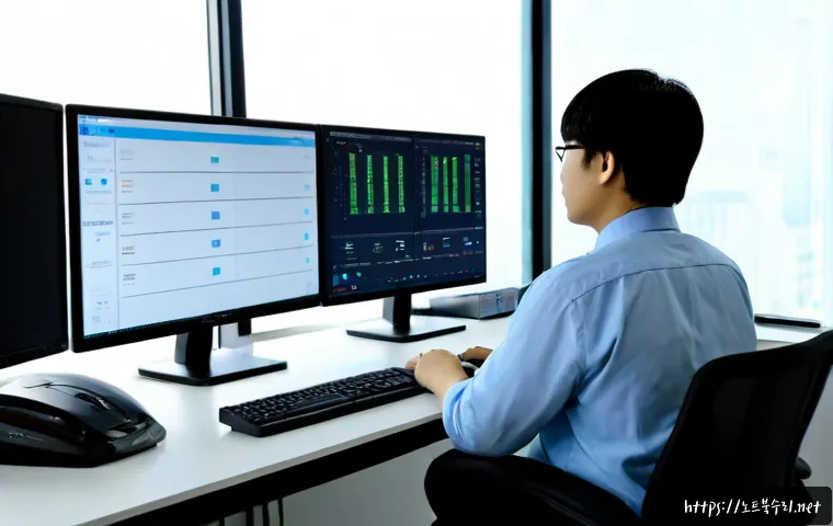 석우동 STATUS_INVALID_PARAMETER - Photorealistic IT support workstation in a modern office near a quiet Korean industrial district, du...