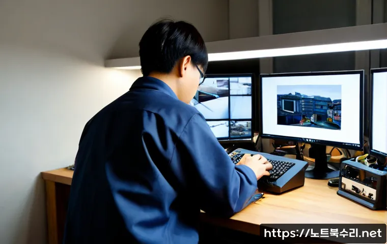 도촌동 HDD조립 및 교체수리 - Photorealistic computer repair bench in a compact Docheon-dong apartment workspace, technician caref...
