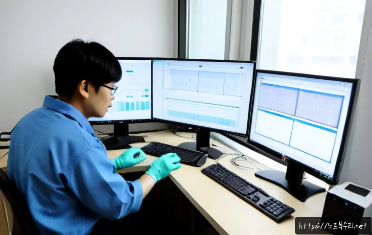 용문동 HARDWARE_MEMORY_FAILURE - Photorealistic IT support workstation in a compact Yongmun-dong office, technician wearing anti-stat...
