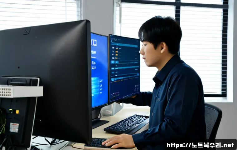하중동 VIDEO_DRIVER_INIT_FAILURE - Photorealistic remote-support workstation in a modern Hajeong-dong apartment office, dual monitors s...