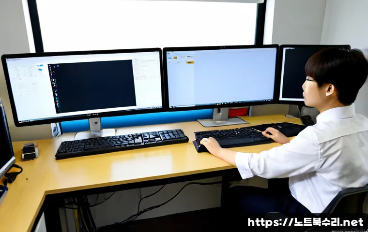 신도동 부팅안됨 - Photorealistic desktop support scene in a compact Sindong-dong office, a powered-off workstation wit...