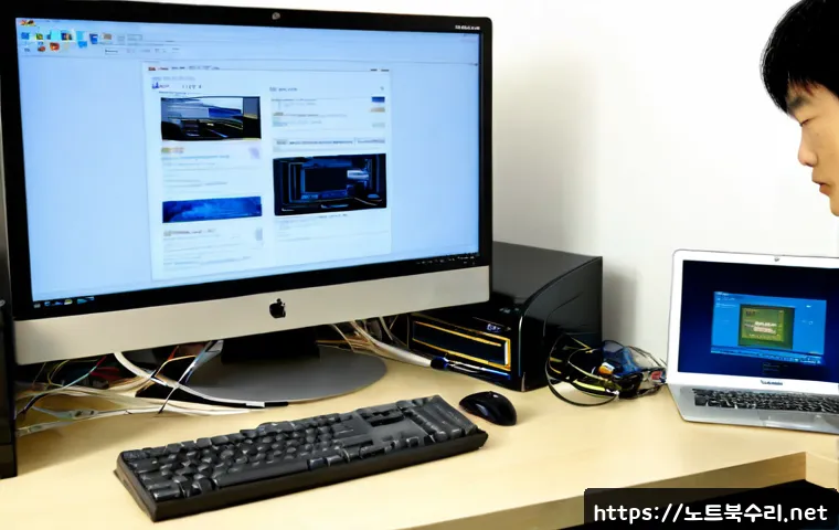 진관동 해킨토시 재설치 포맷 초기화 - Photorealistic computer repair workstation in a quiet Jin-gwan-dong apartment, custom desktop tower ...