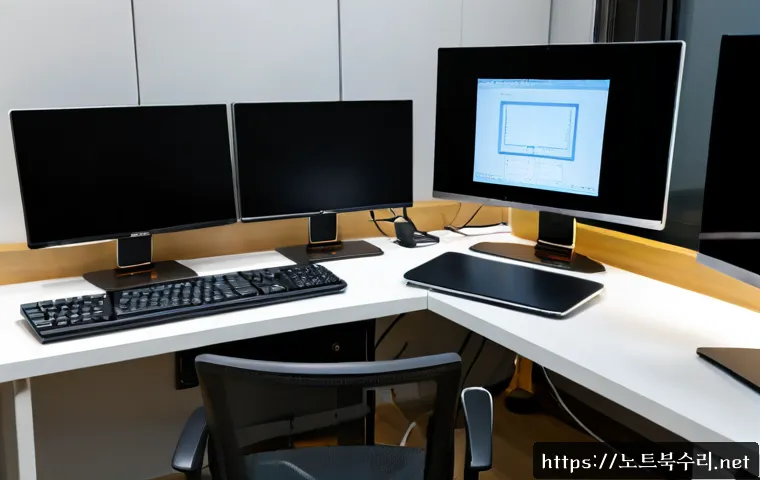 동탄면 STATUS_INVALID_DEVICE_REQUEST - Photorealistic IT support workstation in a modern Dongtan apartment office, dual monitors displaying...