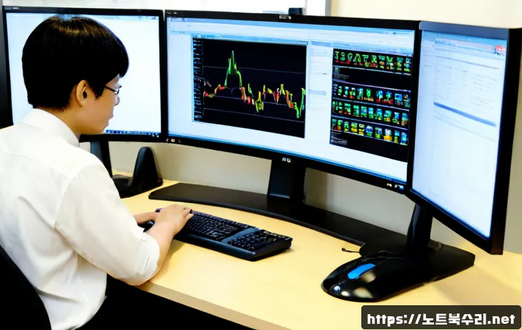 갈매동 STATUS_INVALID_OBJECT - Photorealistic IT support workstation in a modern Korean apartment office, dual monitors showing abs...
