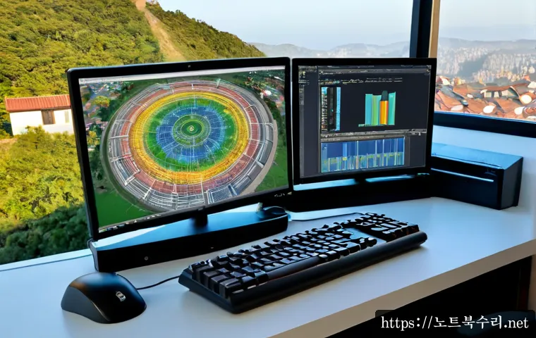 옥인동 SOFTWARE_EXCEPTION - Photorealistic software engineer workstation in a quiet hillside neighborhood apartment, dual monito...