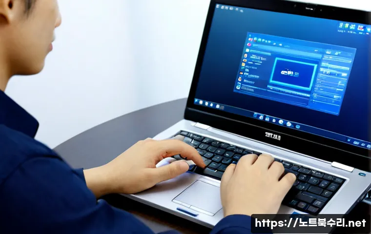 평동 윈도우8 windows8 재설치 포맷 초기화 - Photorealistic IT technician reinstalling an older desktop operating system on a silver laptop at a ...