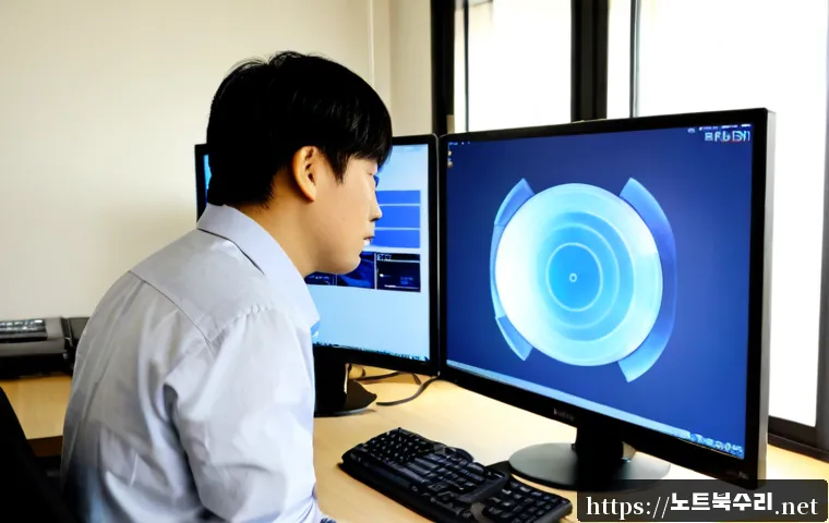 염창동 NTLDR is compressed - Photorealistic IT recovery workstation in a compact Yeomchang-dong office, technician examining a de...