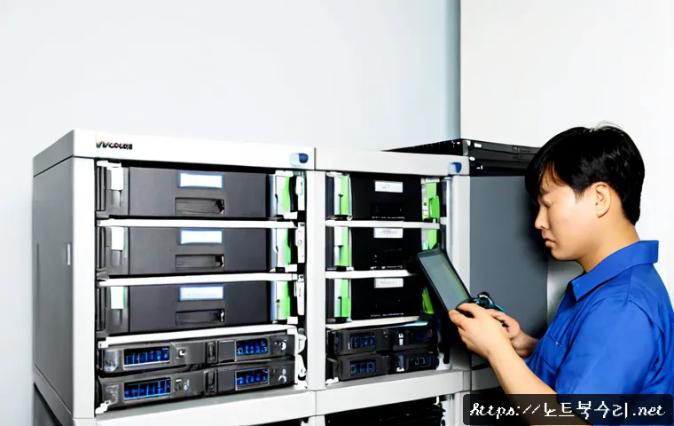 하산운동 파일서버출장방문수리점 - Photorealistic onsite file server repair inside a compact commercial office near a quiet hillside di...