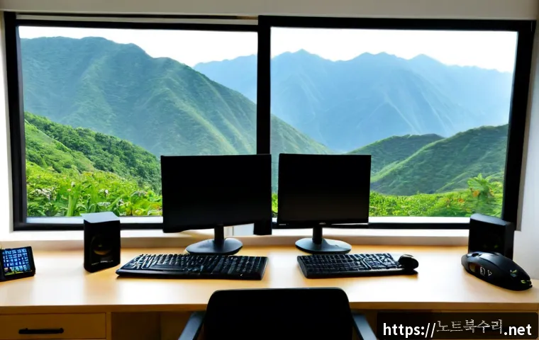 가평읍 VIDEO_MEMORY_MANAGEMENT_INTERNAL - Photorealistic PC remote-support workstation in a quiet Gapyeong-eup apartment, dual monitors showin...