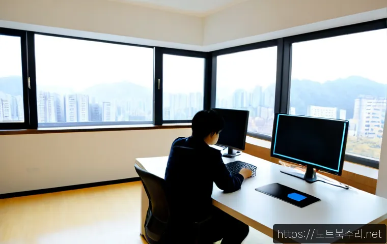 대방동 STATUS_ILLEGAL_INSTRUCTION - Photorealistic remote-support workstation in a compact Daebang-dong apartment office, dual monitors ...