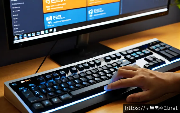 인계동 f4키 누르라고 할때 - Photorealistic close-up of a remote support technician’s hand pressing the fourth key in the upper f...
