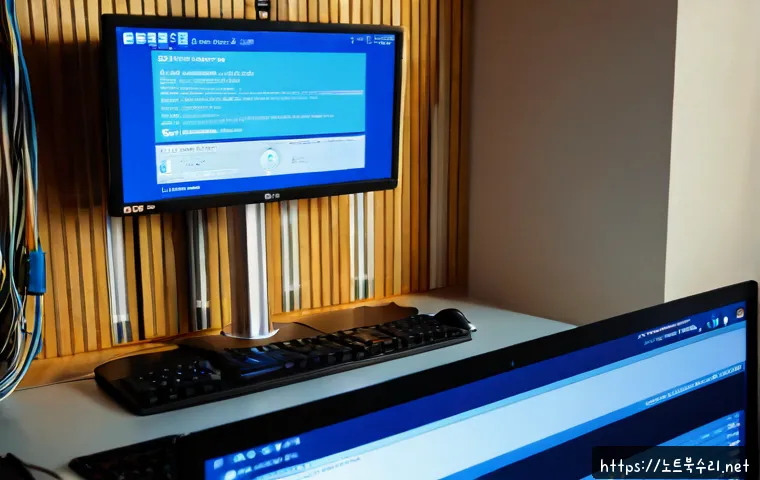 인사동 WIN32K_POWER_WATCHDOG_TIMEOUT - Photorealistic IT support workstation in a quiet traditional-art district office, ultrawide monitor ...