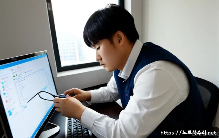 발산동 IO_DEVICE_ERROR - Photorealistic IT support workstation in a compact Balsan-dong office, desktop computer displaying a...