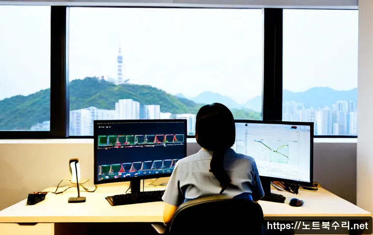 보산동 STATUS_SECURITY_POLICY_VIOLATION - Photorealistic remote IT support workstation in a compact Bosan-dong apartment office, dual monitors...