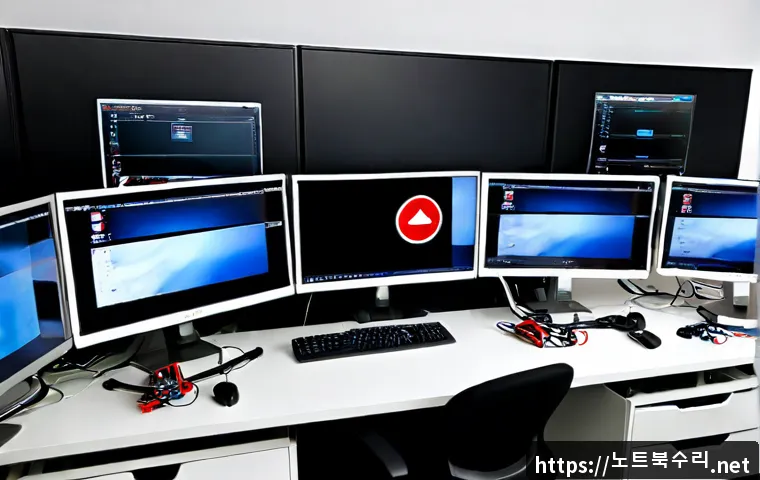 의정부동 STATUS_NETWORK_ACCESS_DENIED - Photorealistic remote-support workstation in a compact office near Uijeongbu-dong, dual monitors sho...