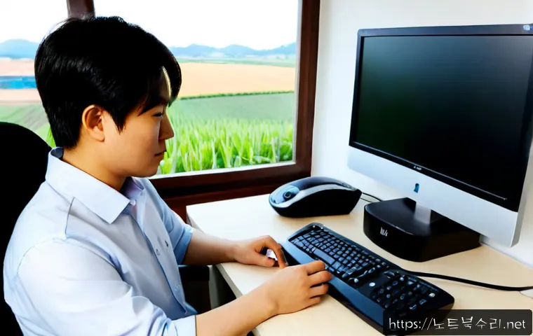 일죽면 케이블연결확인 - Photorealistic rural Korean home office in Iljuk-myeon, remote support technician carefully checking...