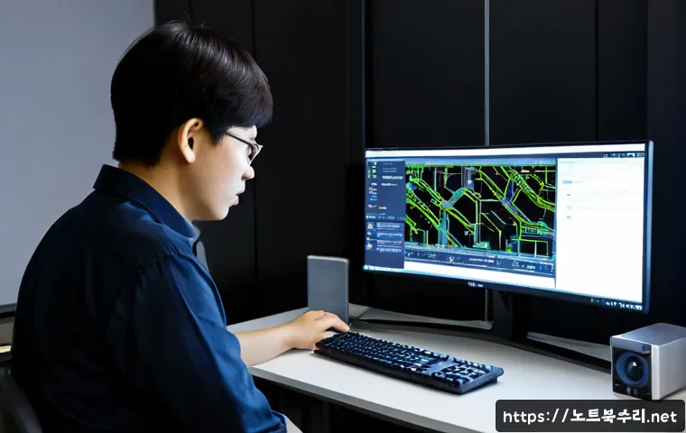 용종동 WIN32K_POWER_WATCHDOG_TIMEOUT - Photorealistic IT support workstation in a compact Korean residential office, dual monitors with a b...