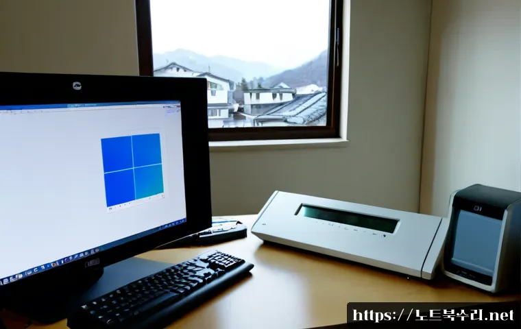 흥도동 STATUS_SESSION_TIMEOUT - Photorealistic remote-support workstation in a quiet Korean neighborhood office, dual monitors showi...